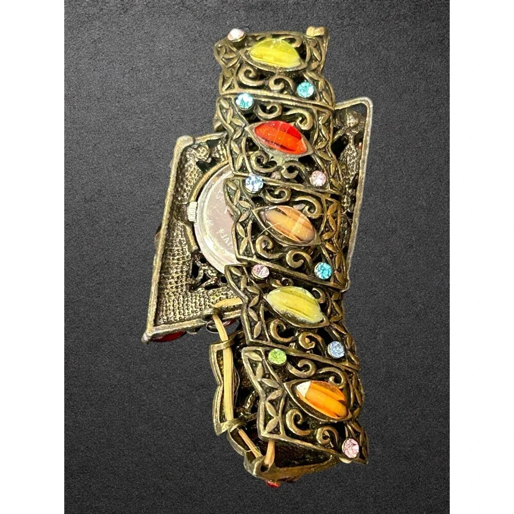 Vintage Narmi Cuff Watch Colorful Lucite Rhinestone Statement As Is Untested